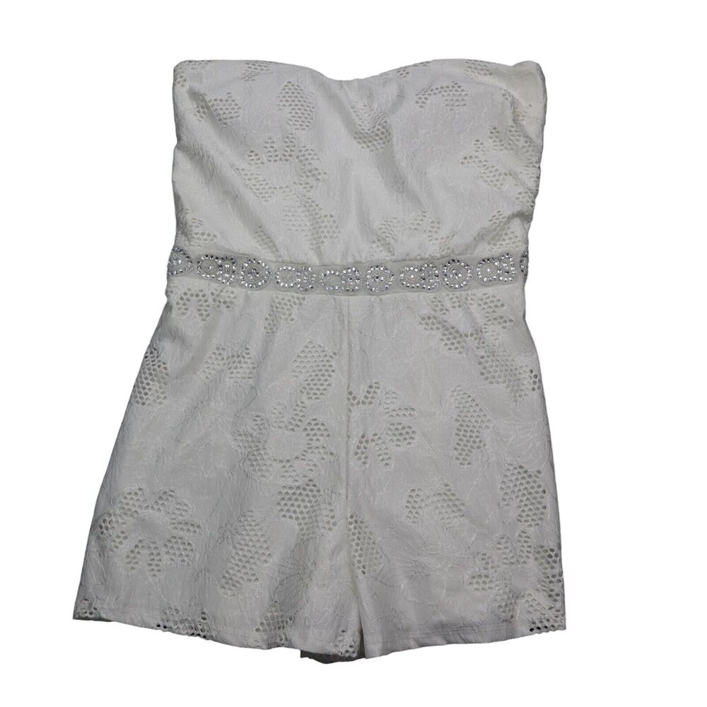 Jacaranda Jumpsuits Womens L White Strapless Floral Print Sweetheart Pullover